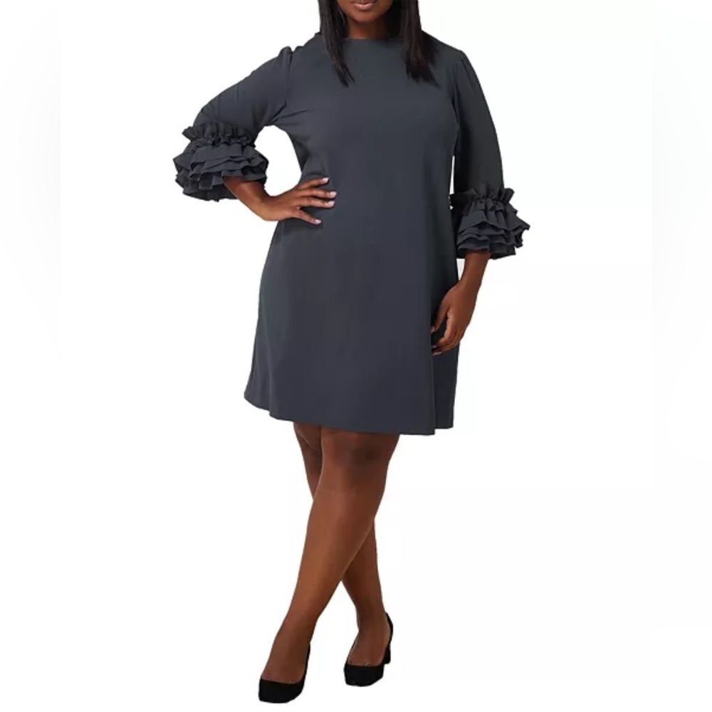 Marée Pour Toi BLACK Ruffle-Cuff Shift Dress, Plus Size 16 New w/Tag